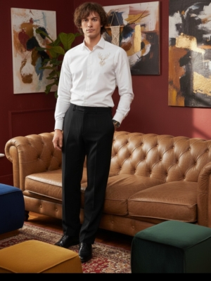 Pehanoge Regal Stag Embroidered Giza Cotton Shirt | Premium Luxury Evening Shirt