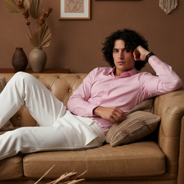 Pehanoge Rosé Bloom Giza Cotton Shirt | Premium Giza Cotton | Signature Monochrome Collection