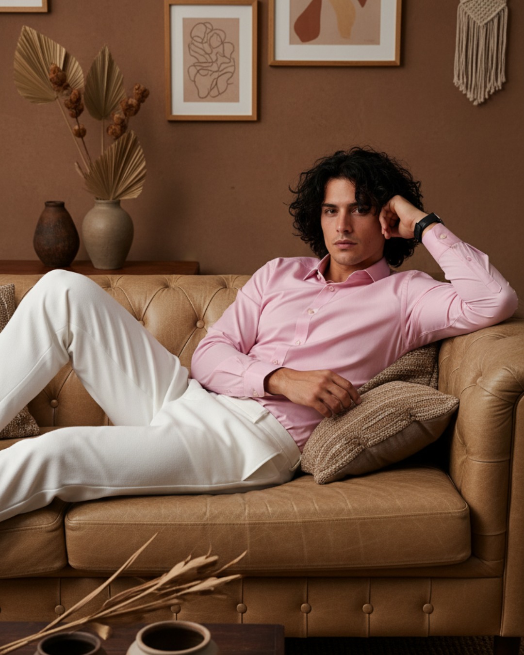 Pehanoge Rosé Bloom Giza Cotton Shirt | Signature Monochrome Collection