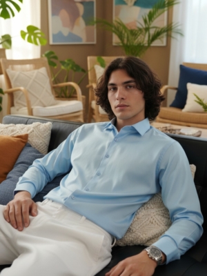 Pehanoge Sky Mist Giza Cotton Shirt | Signature Monochrome Collection