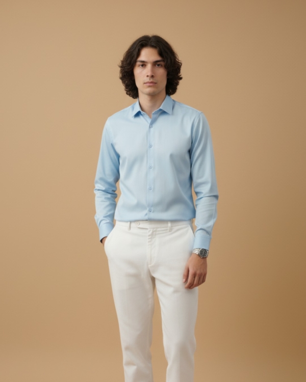 Pehanoge Sky Mist Giza Cotton Shirt | Signature Monochrome Collection