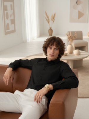 Pehanoge Midnight Noir Giza Cotton Shirt | Signature Monochrome Collection