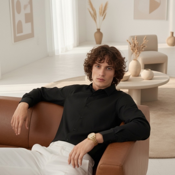 Pehanoge Midnight Noir Giza Cotton Shirt | Premium Black Giza Cotton | Signature Monochrome Collection