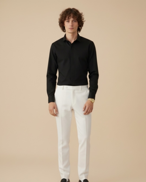 Pehanoge Midnight Noir Giza Cotton Shirt | Signature Monochrome Collection