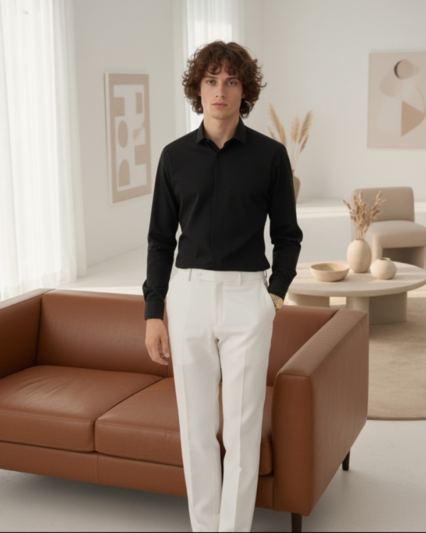 Pehanoge Midnight Noir Giza Cotton Shirt | Signature Monochrome Collection